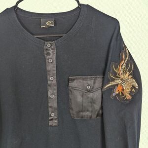 Just Roberto Cavalli‎ shirt Men 56 3XL SILK pocket Dragon Patch Long Sleeves